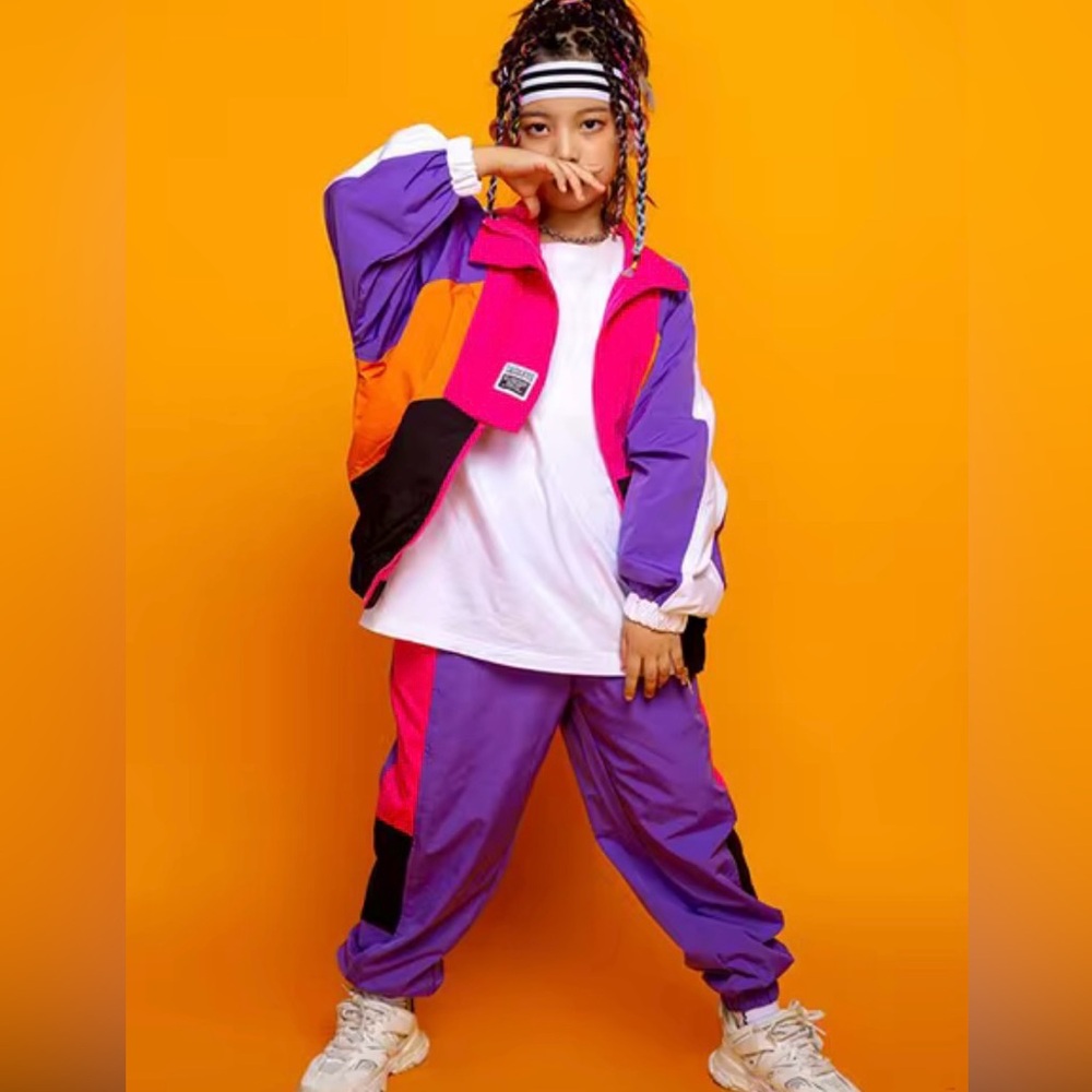 Calculated Retro Hip-Hop Kids Purple Colorblock Dance Costume Tracksuit 6Y Y2K - Picture 14 of 16